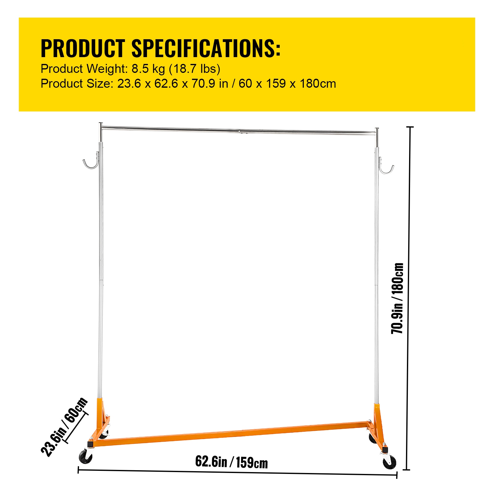 Z-base Clothing Rack With Lockable Casters, Industrial Steel Z Rack_voghion.com